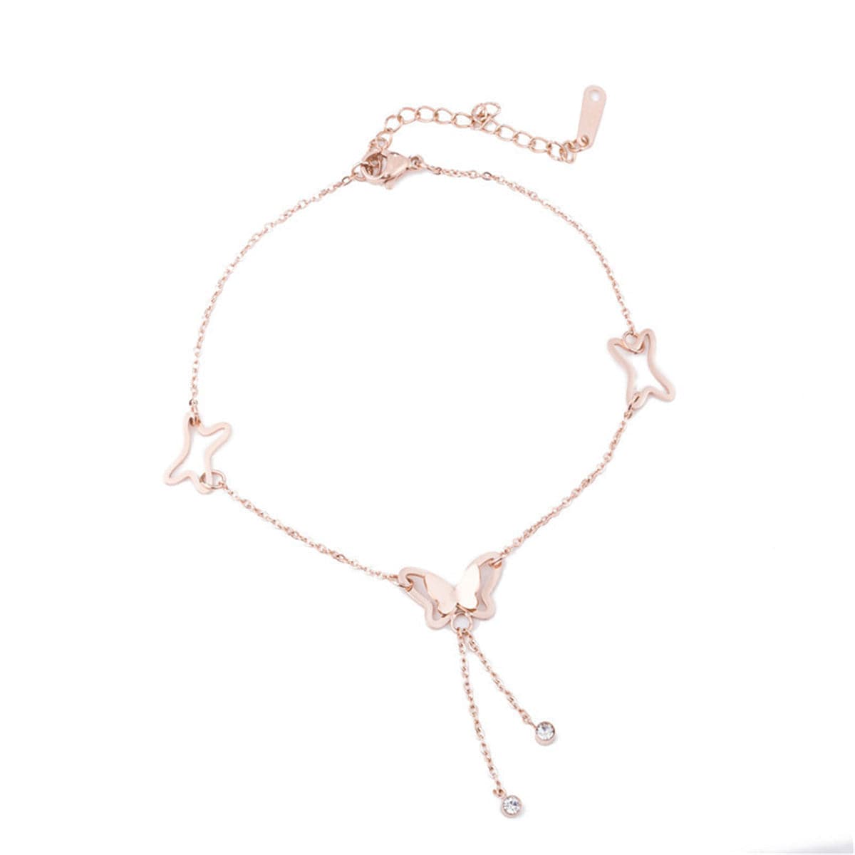 Cubic Zirconia & 18K Rose Gold-Plated Butterfly Charm Anklet