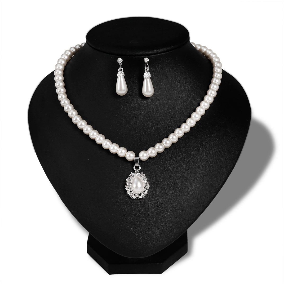 Pearl & Cubic Zirconia Teardrop Pendant Necklace Set
