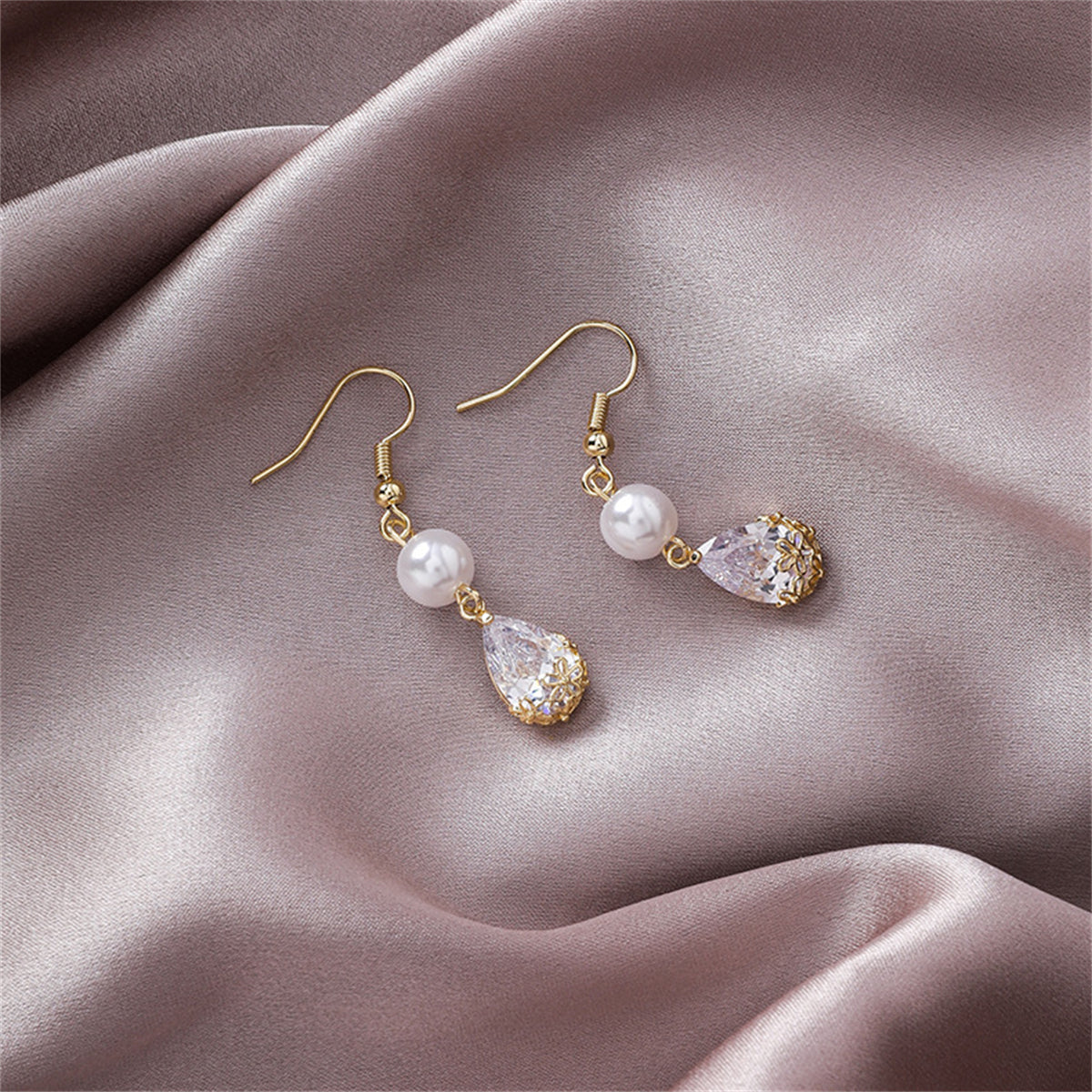 Pearl and Crystal Double-Tier Floral Drop Earrings, drop earrings for women, everyday style, side view