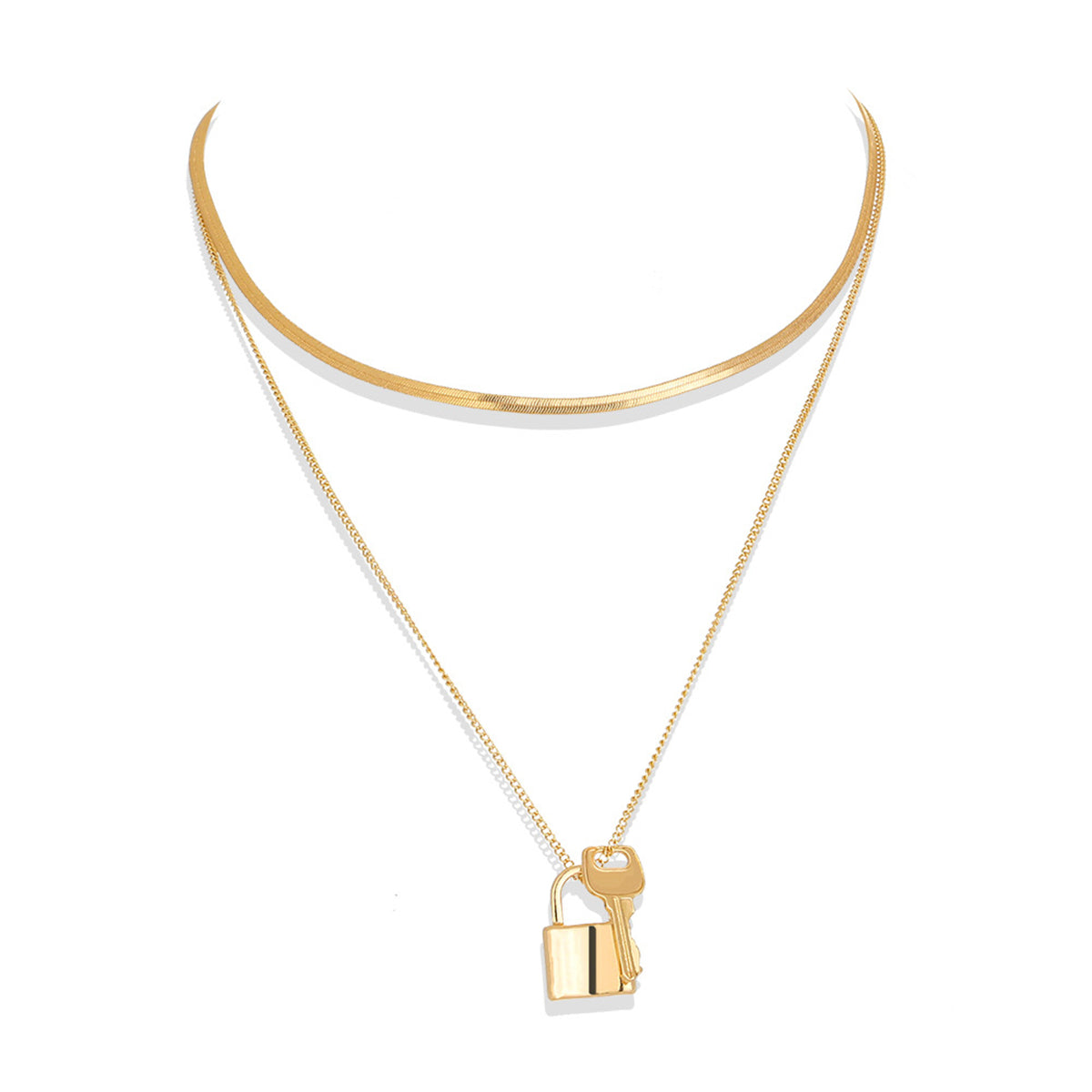18K Gold-Plated Key & Lock Layered Pendant Necklace