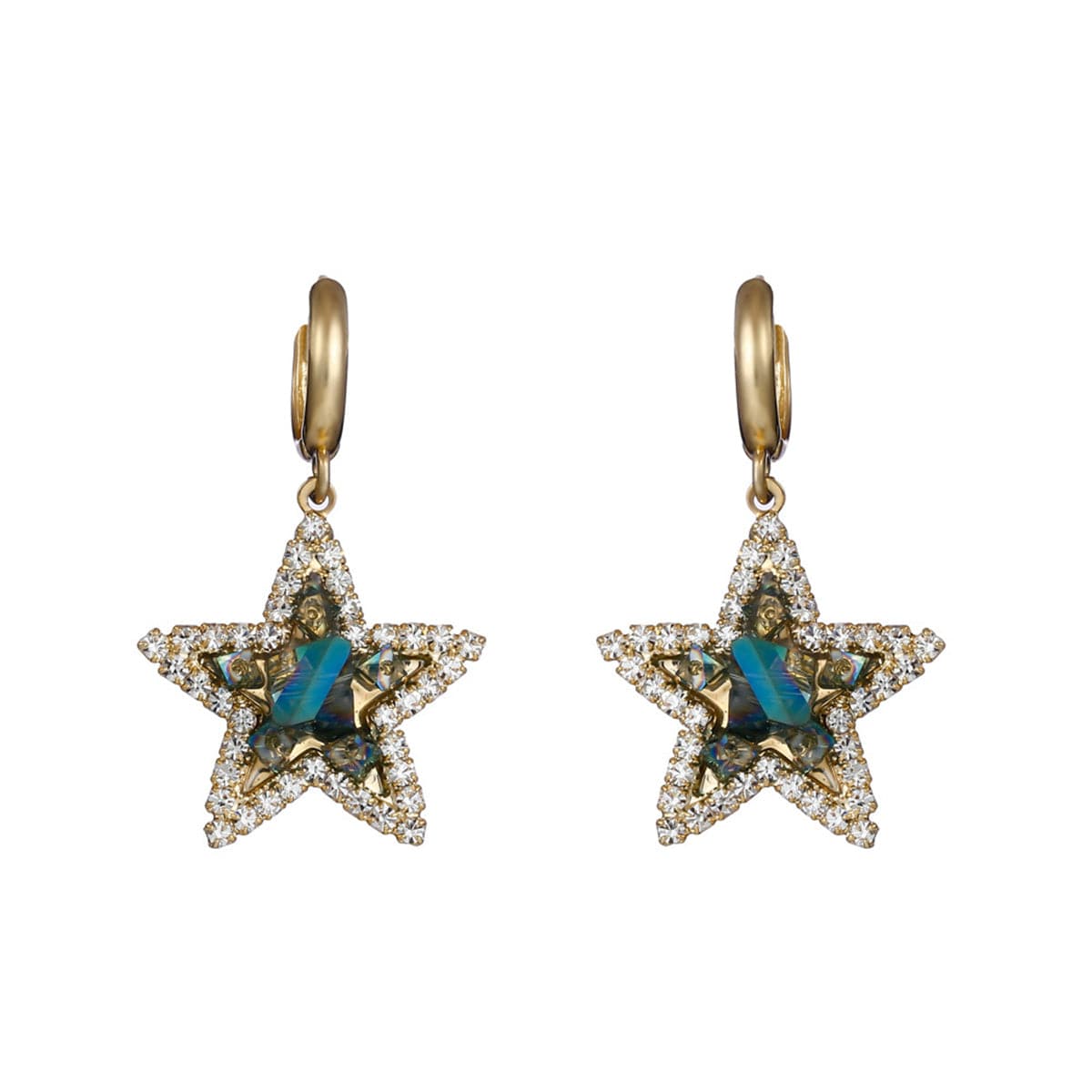 Crystal & Cubic Zirconia 18K Gold-Plated Star Huggie Earrings