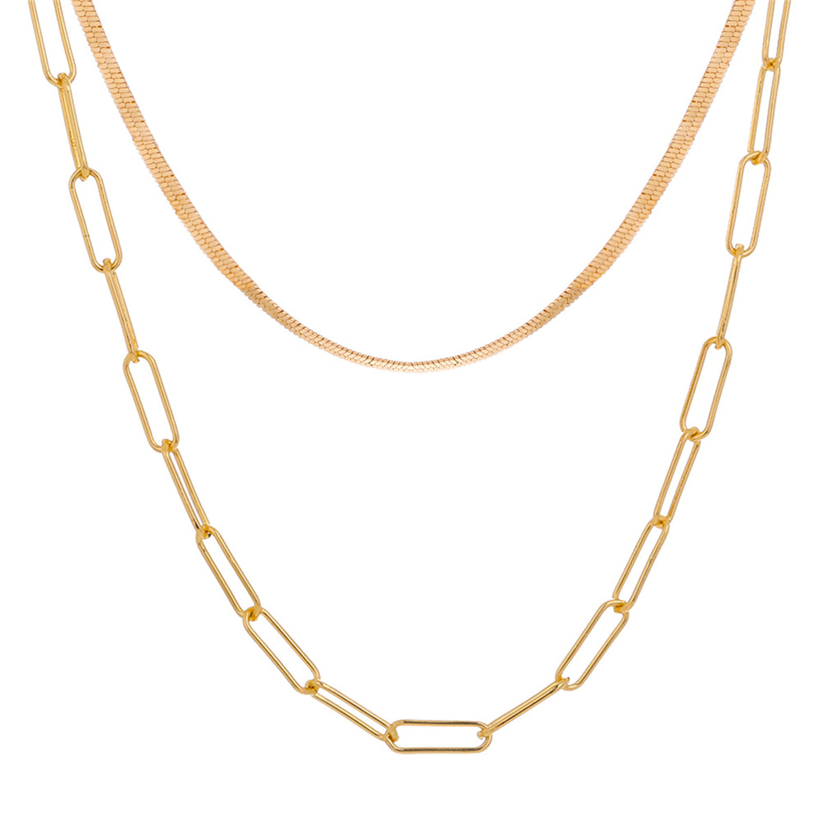 18K Gold-Plated Snake Chain & Open Rectangle Chain Layered Necklace