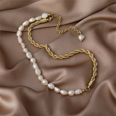 Pearl & 18K Gold-Plated Asymmetrical Rope Chain Necklace