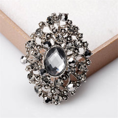 Cubic Zirconia & Silver-Plated Floral Brooch