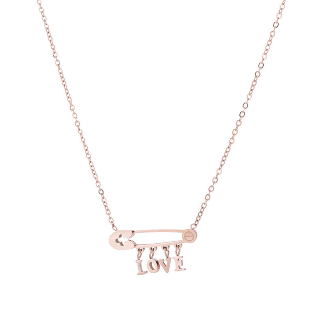 18k Rose Gold-Plated 'Love' Safety Pin Pendant Necklace - streetregion
