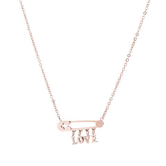 18k Rose Gold-Plated 'Love' Safety Pin Pendant Necklace - streetregion