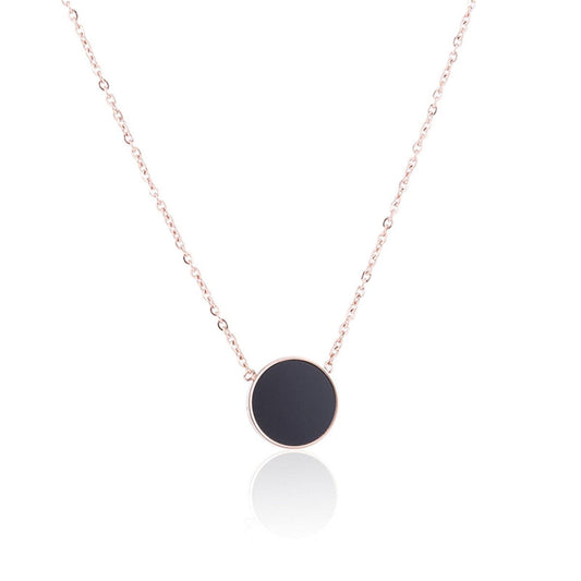 Black and 18K Rose Gold-Plated Round Pendant Necklace, rose gold pendant necklace for women, elegant gift for her, front view