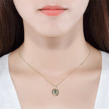 Green Crystal & Cubic Zirconia Eyes Pendant Necklace