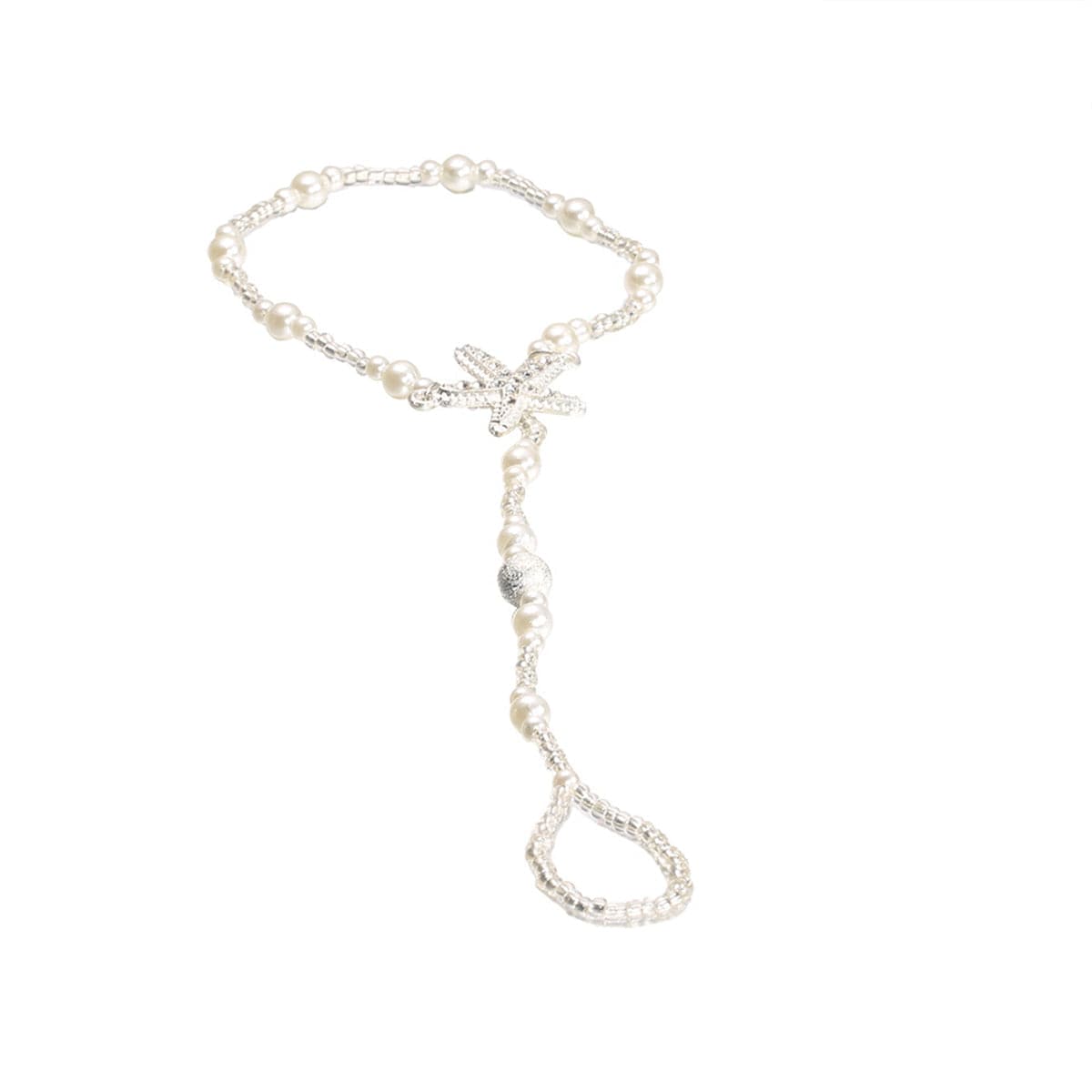 Pearl & Cubic Zirconia Starfish Anklet-to-Toe Ring