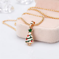 Cubic Zirconia & Enamel 18K Gold-Plated Star Christmas Tree Pendant Necklace