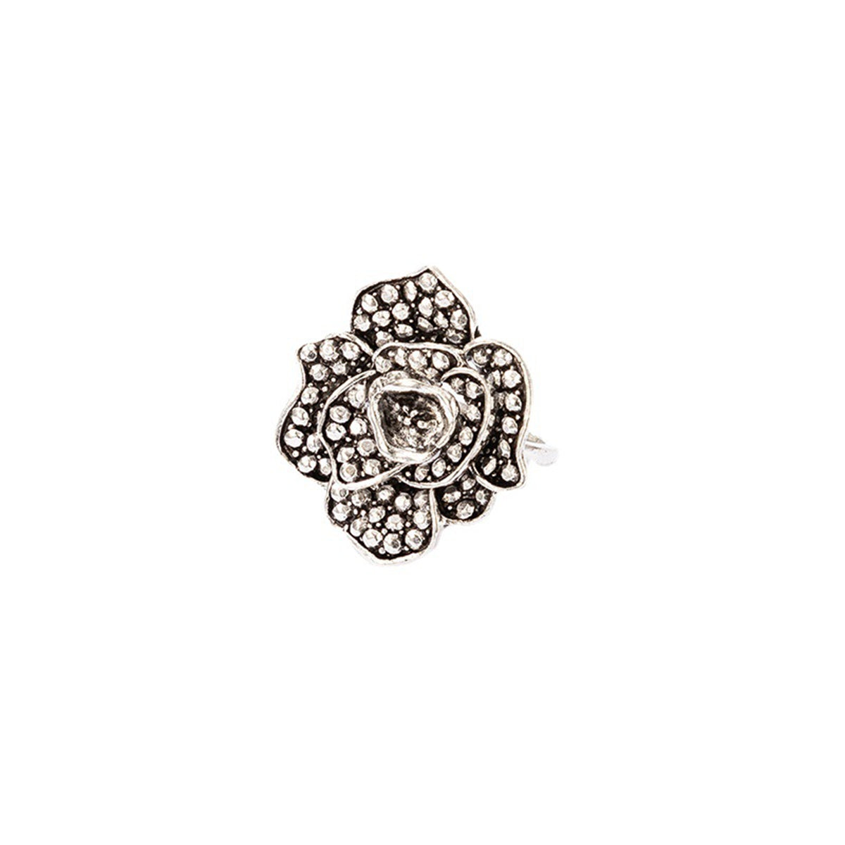 Silver-Plated Engraved Rose Ring