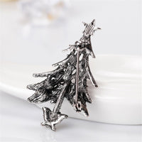 Cubic Zirconia & Silvertone Christmas Tree Brooch