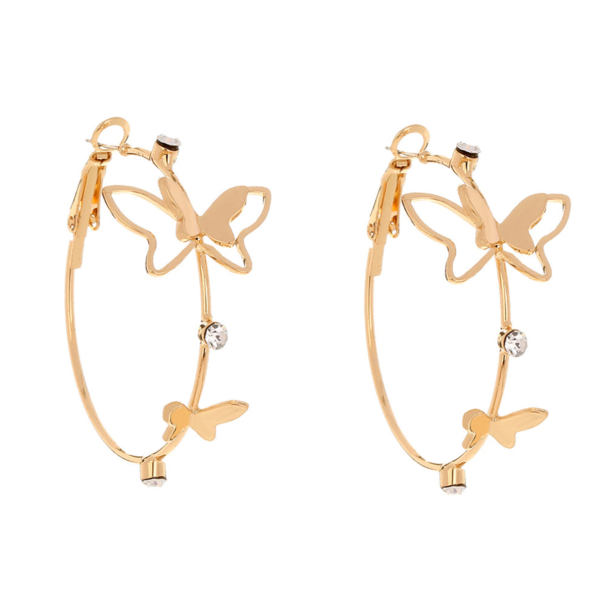 Cubic Zirconia and 18K Gold-Plated Butterfly Hoop Earrings, vintage-inspired design, lifestyle look