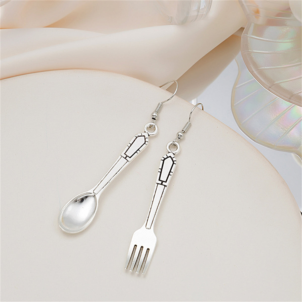 Silver-Plated Spoon & Fork Drop Earrings