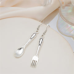 Silver-Plated Spoon & Fork Drop Earrings