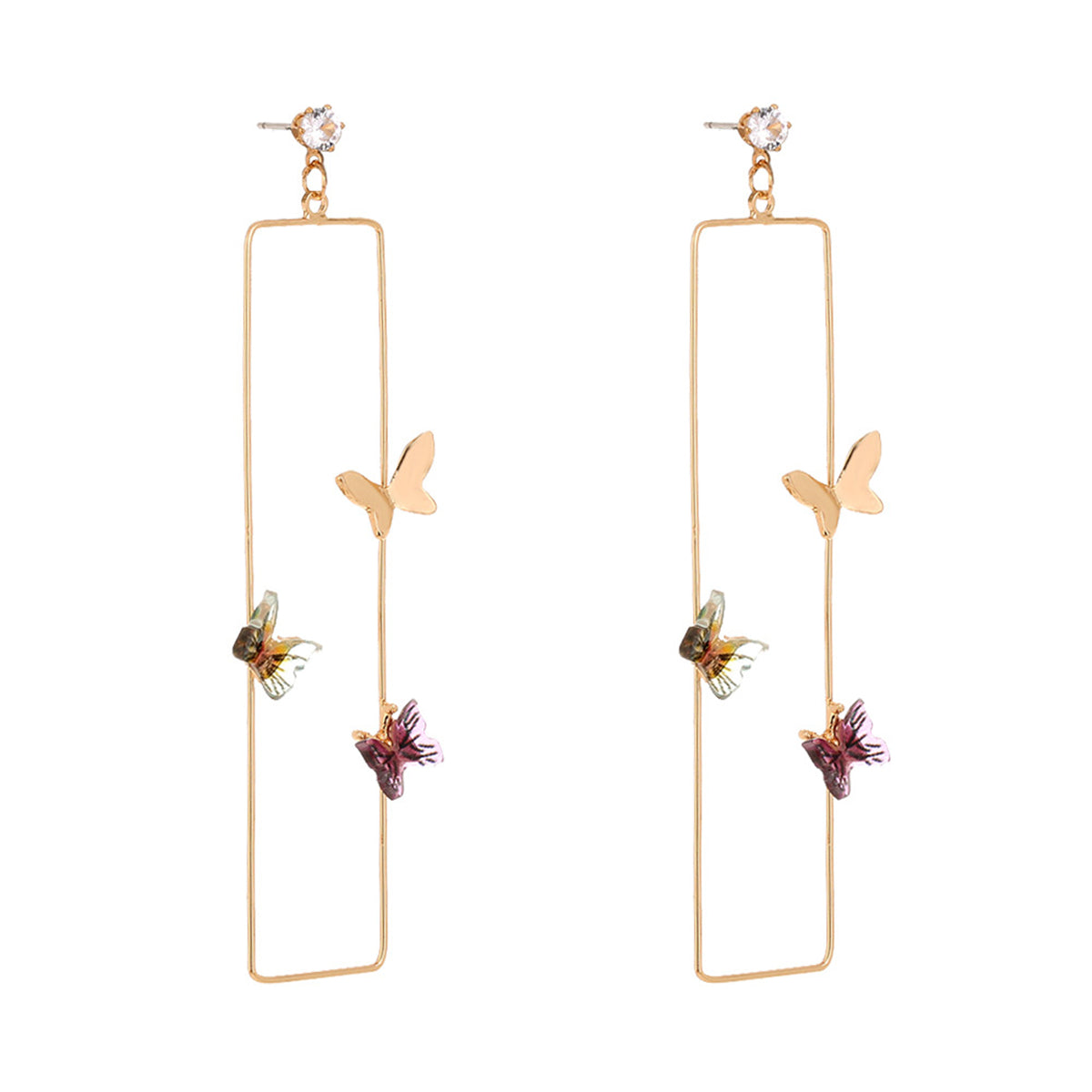 Cubic Zirconia & Acrylic 18K Gold-Plated Butterfly Rectangle Drop Earrings
