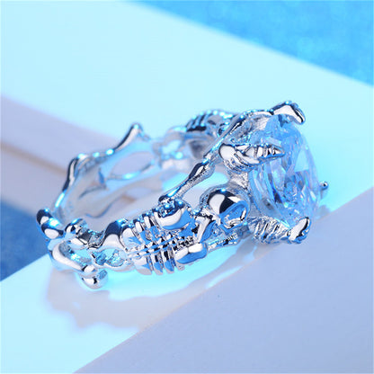 Crystal and Silver-Plated Ornate Oval-Cut Prong-Set Ring, silver statement rings for women, elegant gift for her, styled look
