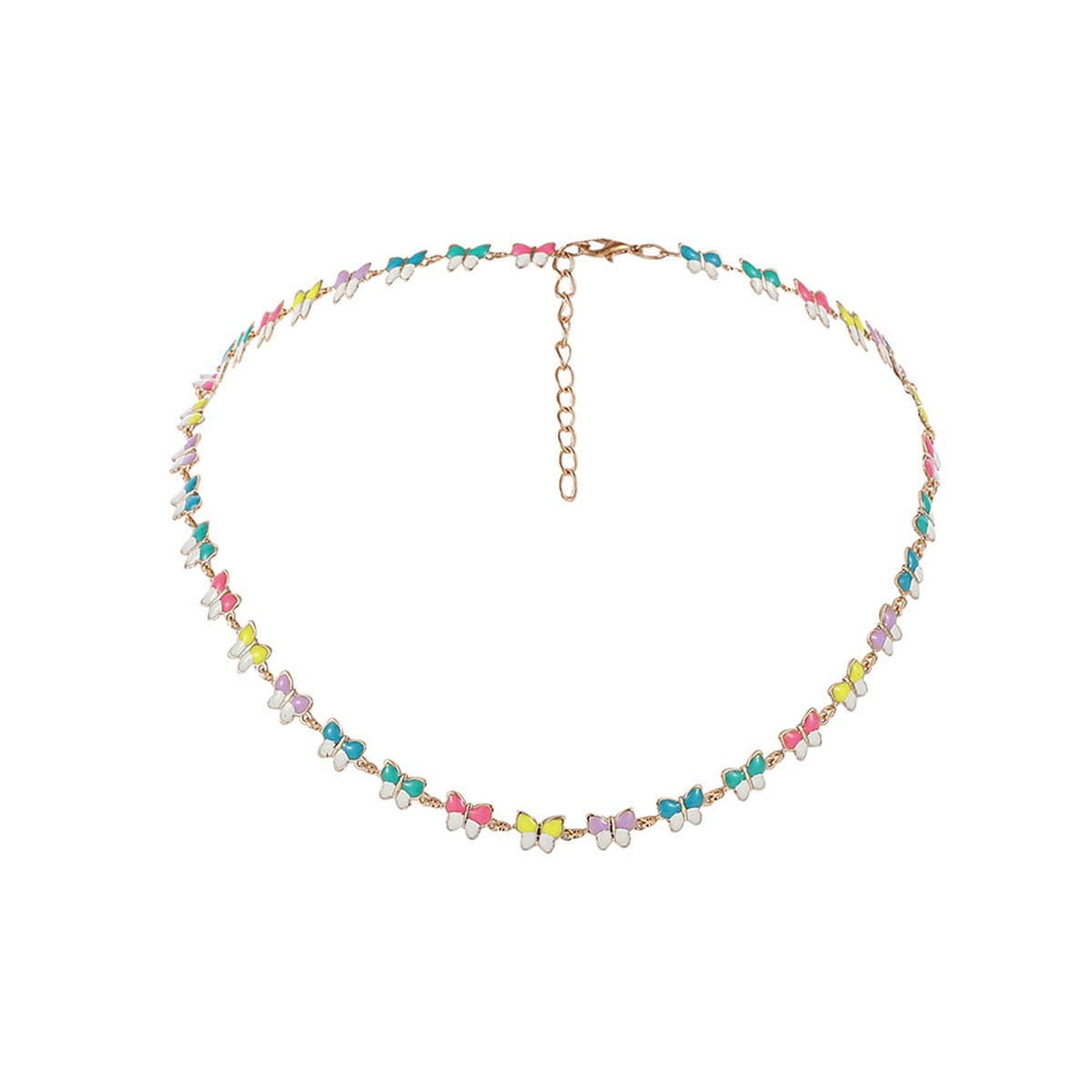 Pink Multicolor Enamel & 18K Gold-Plated Butterfly Station Necklace