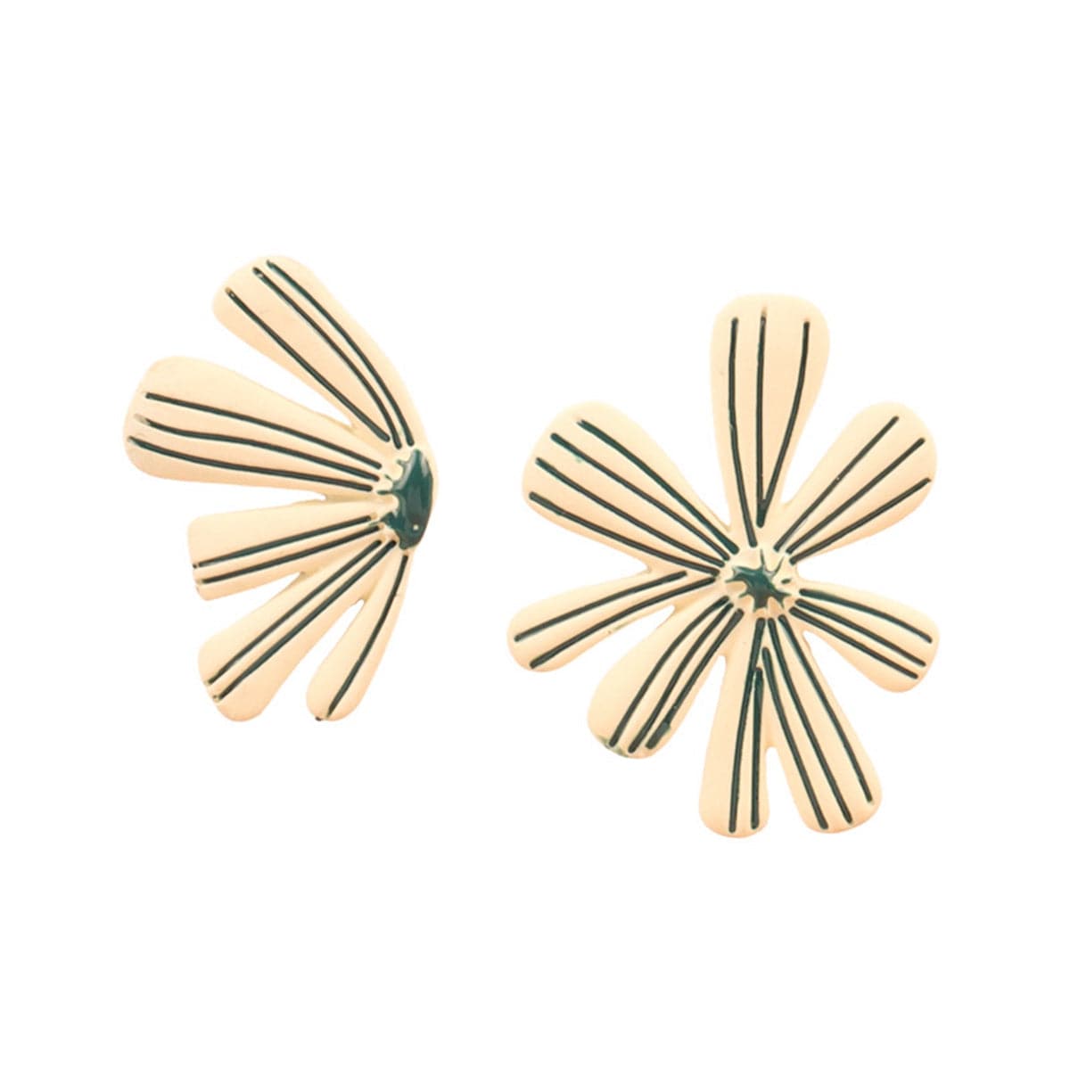 Green Enamel Asymmetric Floral Stud Earrings