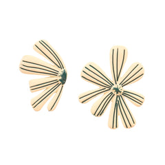 Green Enamel Asymmetric Floral Stud Earrings