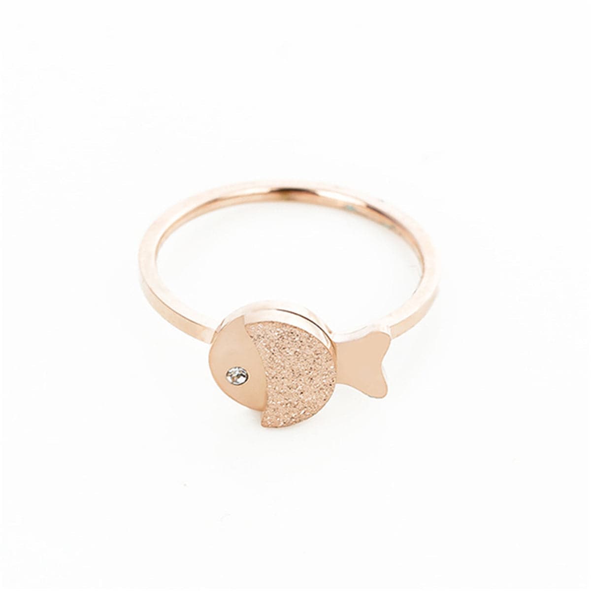 Cubic Zirconia & 18K Rose Gold-Plated Frosted Fish Ring