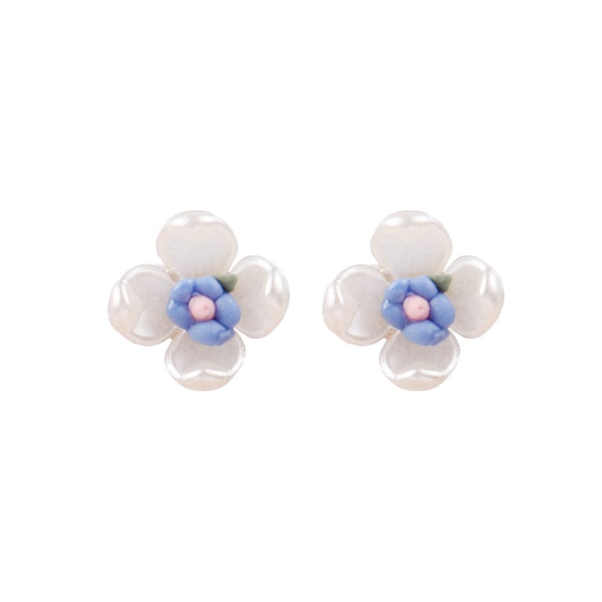 Blue Acrylic and 18K Gold-Plated Floral Stud Earrings, gold stud earrings for women, botanical inspired, side view