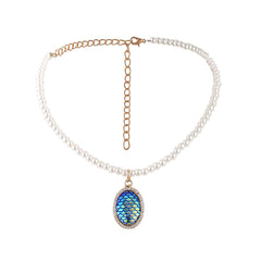 Pearl & Cubic Zirconia Sequin Gold-Plated Fish Scale Pendant Necklace