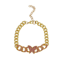 Pink Cubic Zirconia & 18K Gold-Plated Butterfly Charm Bracelet