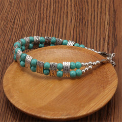 Turquoise & Silver-Plated Beaded Bracelet