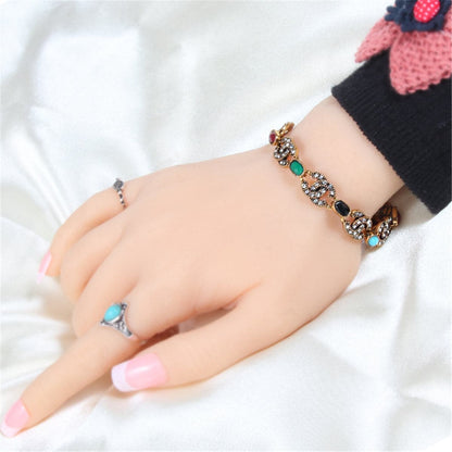 Cubic Zirconia and Resin 18K Gold-Plated Multicolor Oval Station Bracelet, gold bracelet for women, lifestyle look