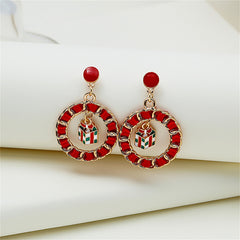Red Ribbon & Enamel 18K Gold-Plated Gift Box Figaro Drop Earrings