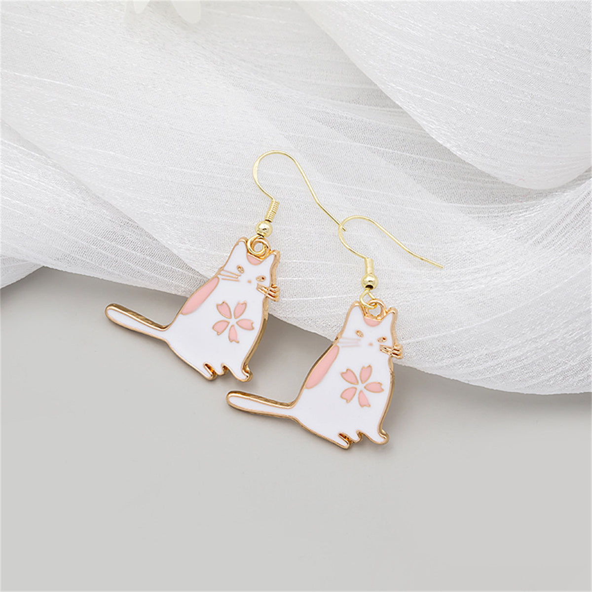 White Enamel & 18K Gold-Plated Kitty Drop Earrings