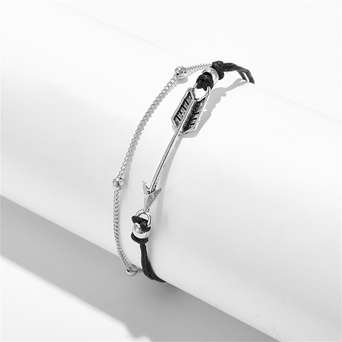 Black & Silver-Plated Arrow Charm Layered Anklet