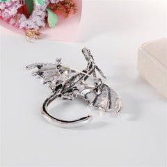 Cubic Zirconia & Oil Dorp Silver Plated Dragon Brooch