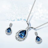 Blue & Silver-Plated Greek Key Pendant Necklace & Drop Earrings