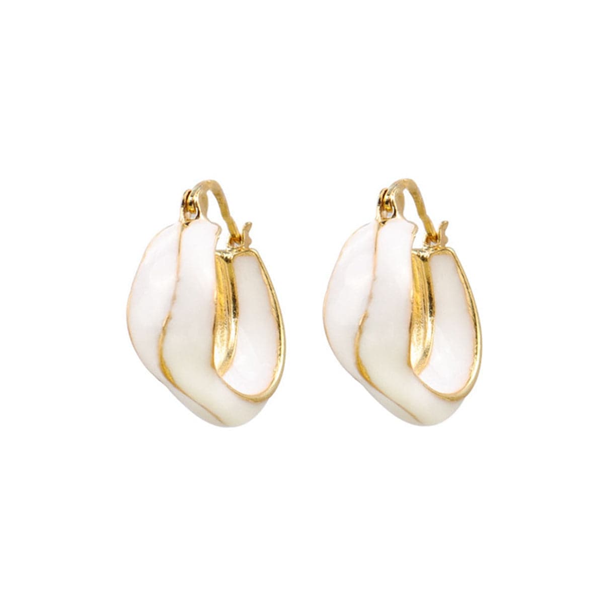 White Enamel & 18K Gold-Plated Geometry Huggie Earrings