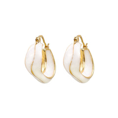 White Enamel & 18K Gold-Plated Geometry Huggie Earrings