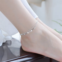 Fine Silver-Plated Star & Bead Double-Strand Anklet