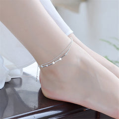Silver-Plated Star & Bead Double-Strand Anklet