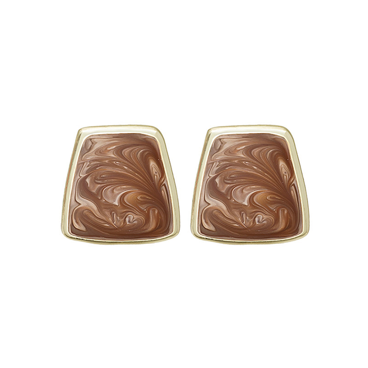 Coffee Enamel & 18K Gold-Plated Trapezoid Stud Earrings