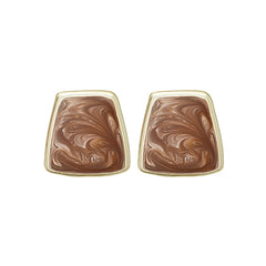 Coffee Enamel & 18K Gold-Plated Trapezoid Stud Earrings
