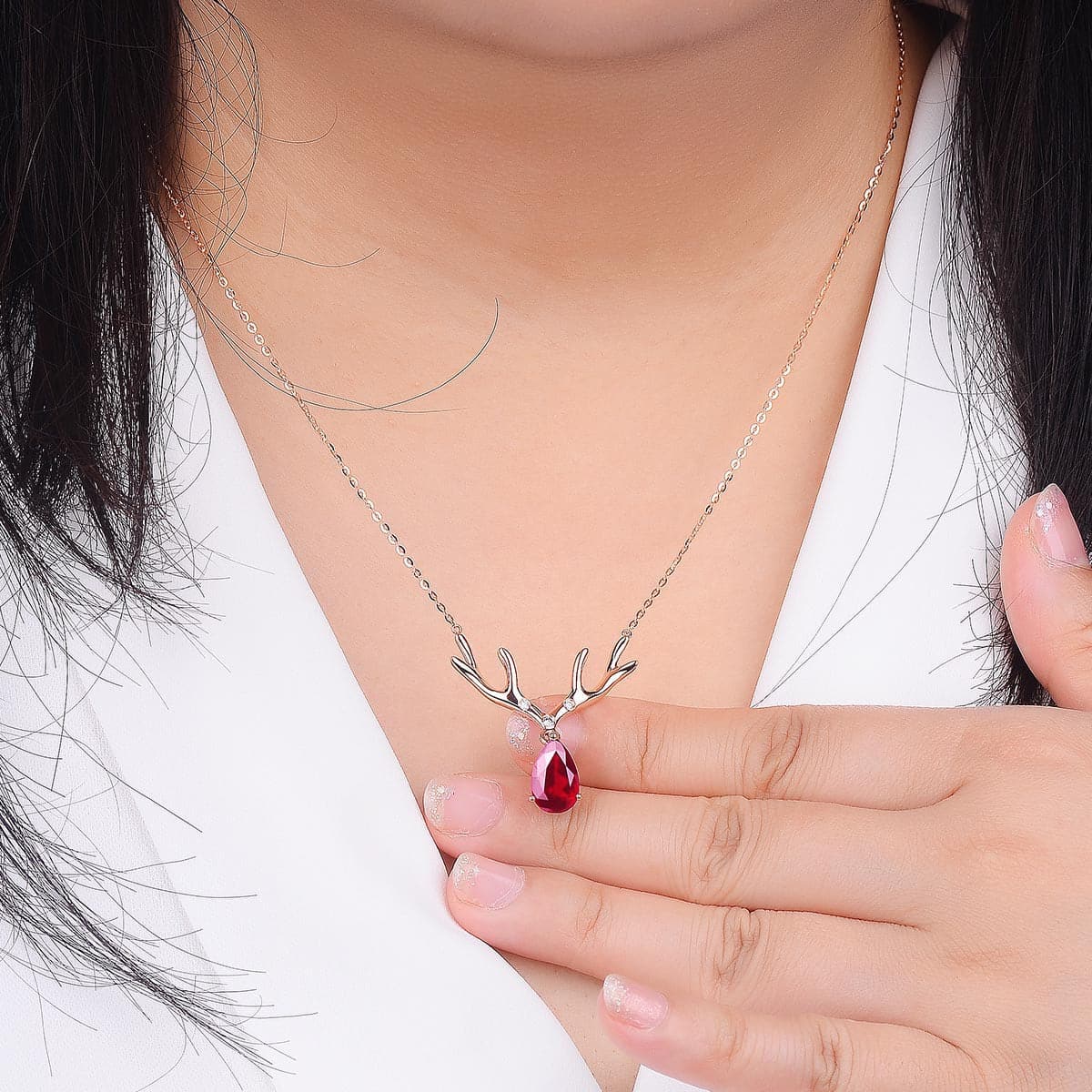Red Crystal & Cubic Zirconia Antler Pendant Necklace