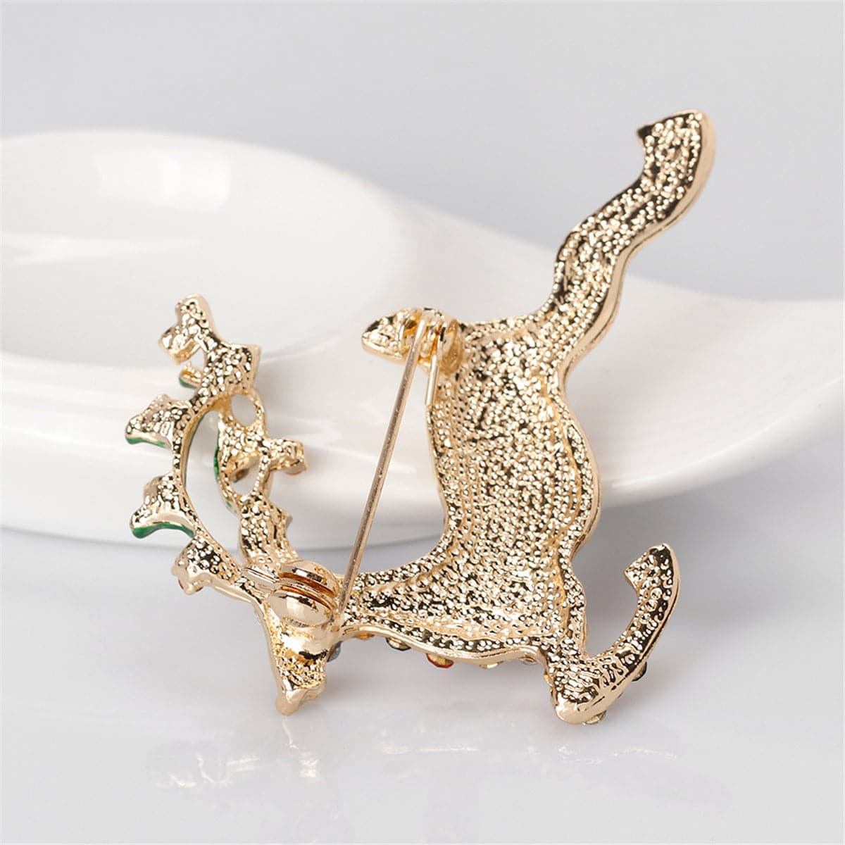 Cubic Zirconia & 18K Gold-Plated Jumping Reindeer Brooch