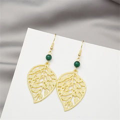 Dark Green Acrylic & 18K Gold-Plated Openwork Leaf Drop Earrings