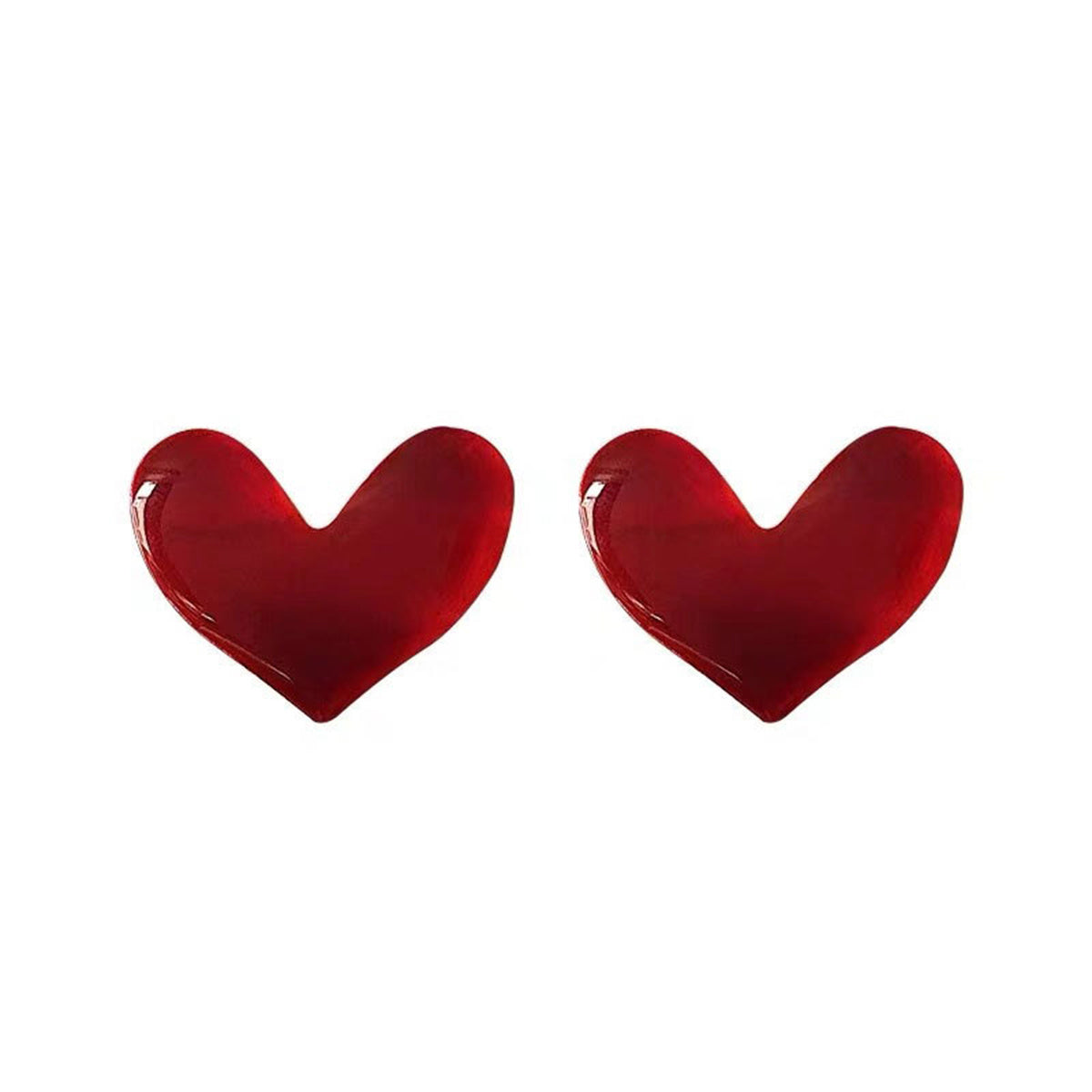 Red Enamel and Silver-Plated Heart Stud Earring, silver stud earrings for women, elegant gift for her, front view