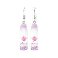 Purple Flower & Silver-Plated Drift Bottle Drop Earrings