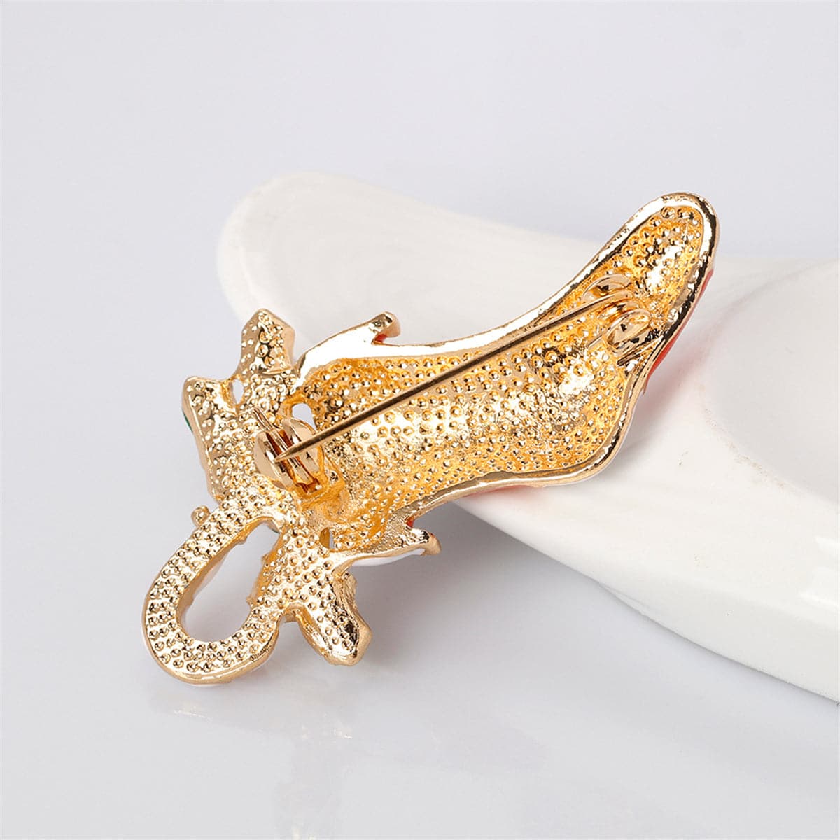 Cubic Zirconia & 18K Gold-Plated Botany Stocking Brooch