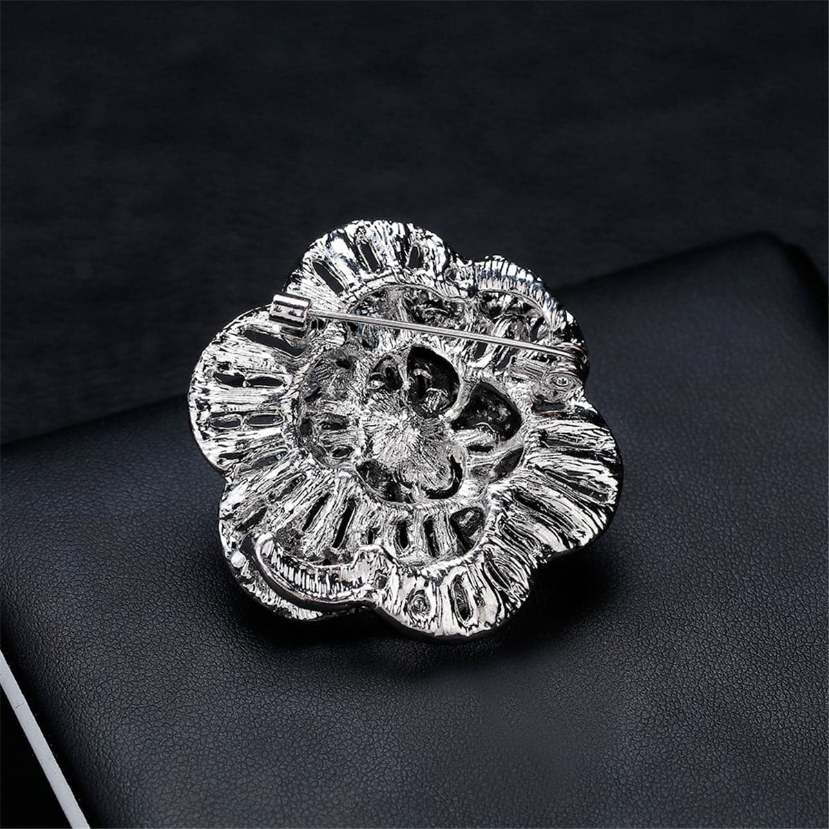 Cubic Zirconia & Silver-Plated Scalloped Flower Brooch