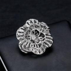 Cubic Zirconia & Silver-Plated Scalloped Flower Brooch