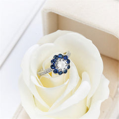 Crystal & Navy Cubic Zirconia Sunflower Ring